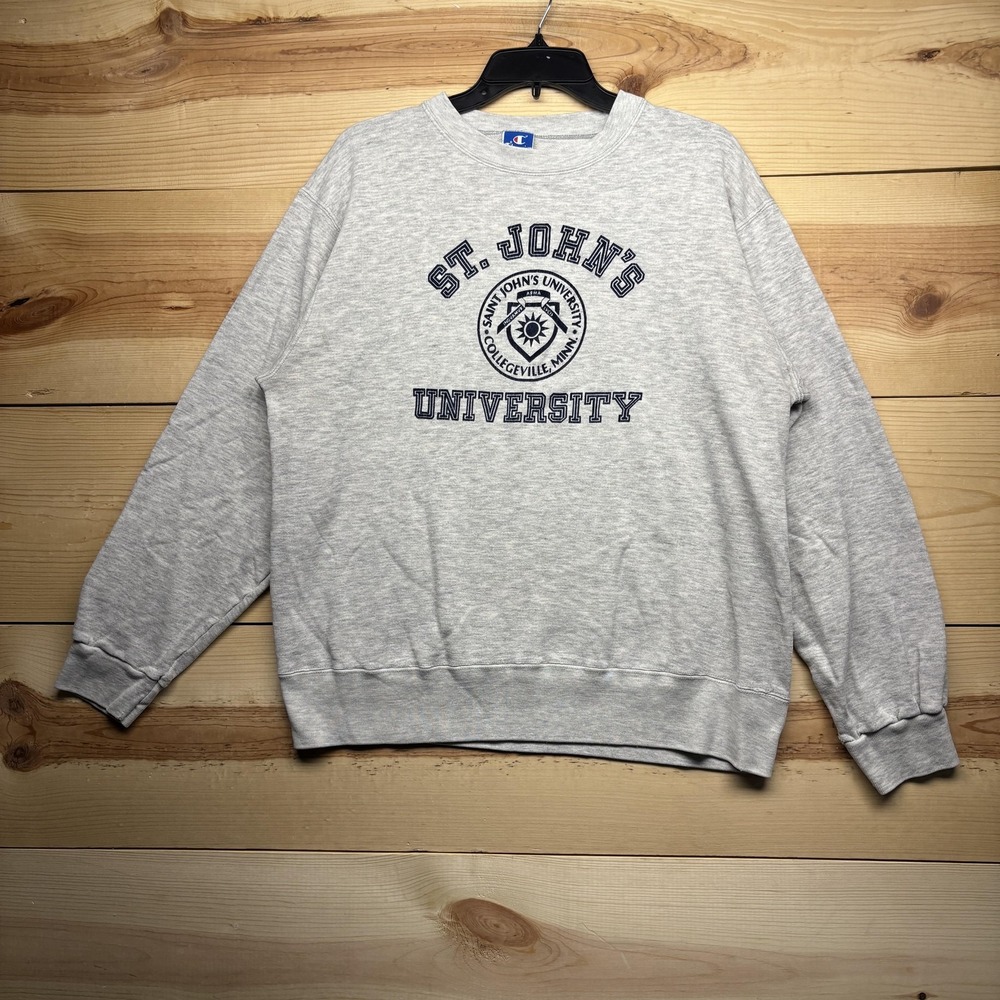 Vintage St Johns University Sweatshirt XL Gray Crewneck Pullover Flock Print
